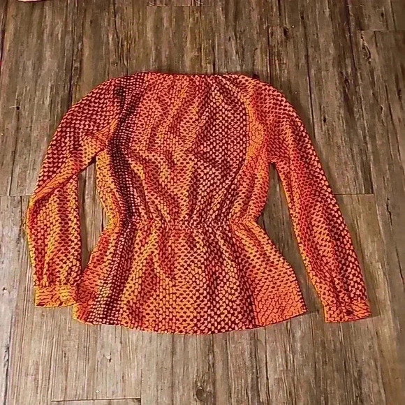 Womens Michael Kors Orange Black Print Peplum Knit Poly Top XS - Picture 4 of 4